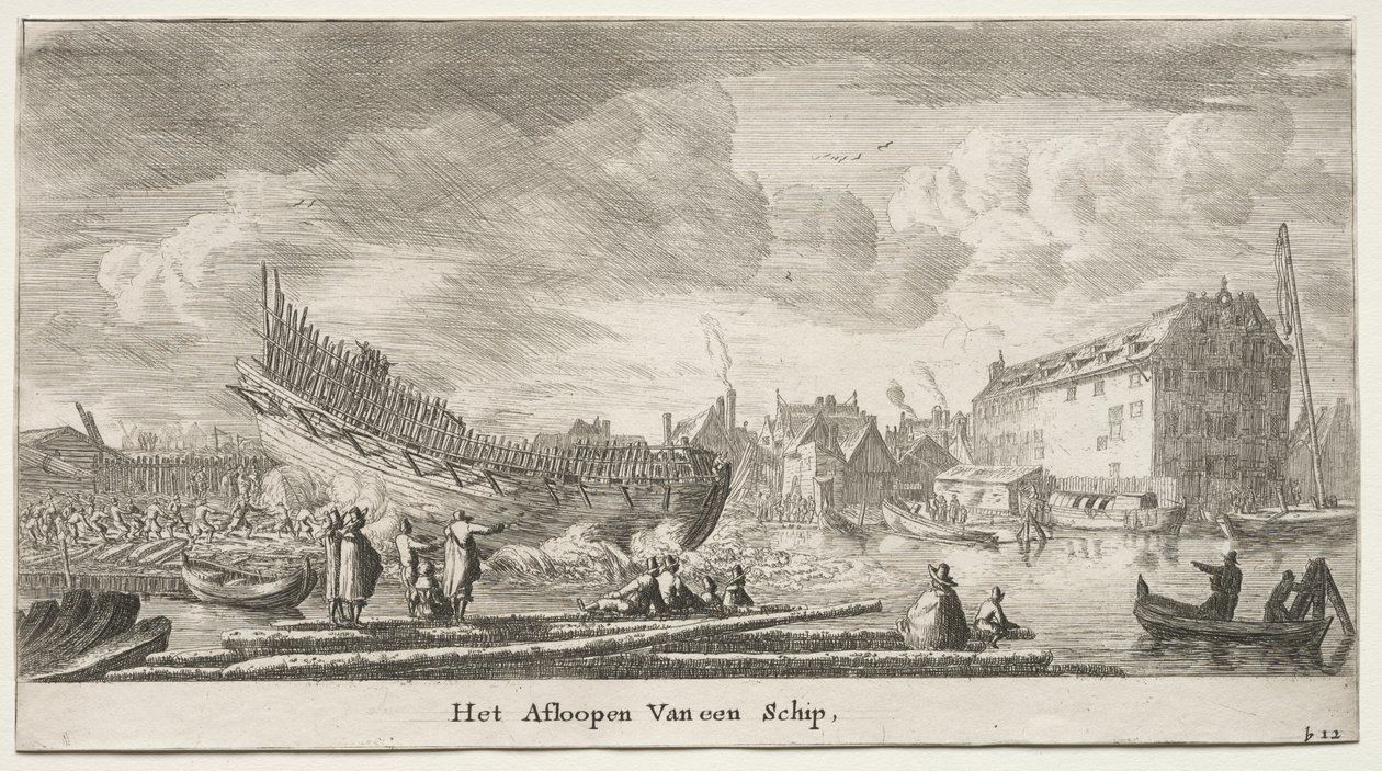 Varie Navi e Vedute di Amsterdam (Verscheffde Schepen en Gesichten van Amstelredam), Parte II: Varare una Nave da Clement de Jonghe