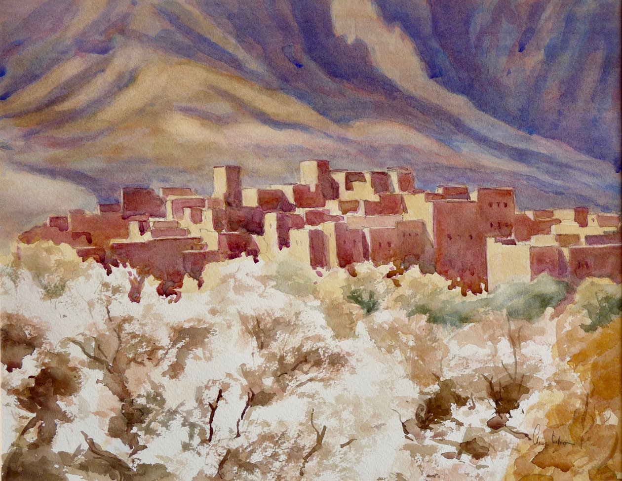 Mandorlo in fiore, Gola del Todra, 2000 (acquerello) da Clive Wilson