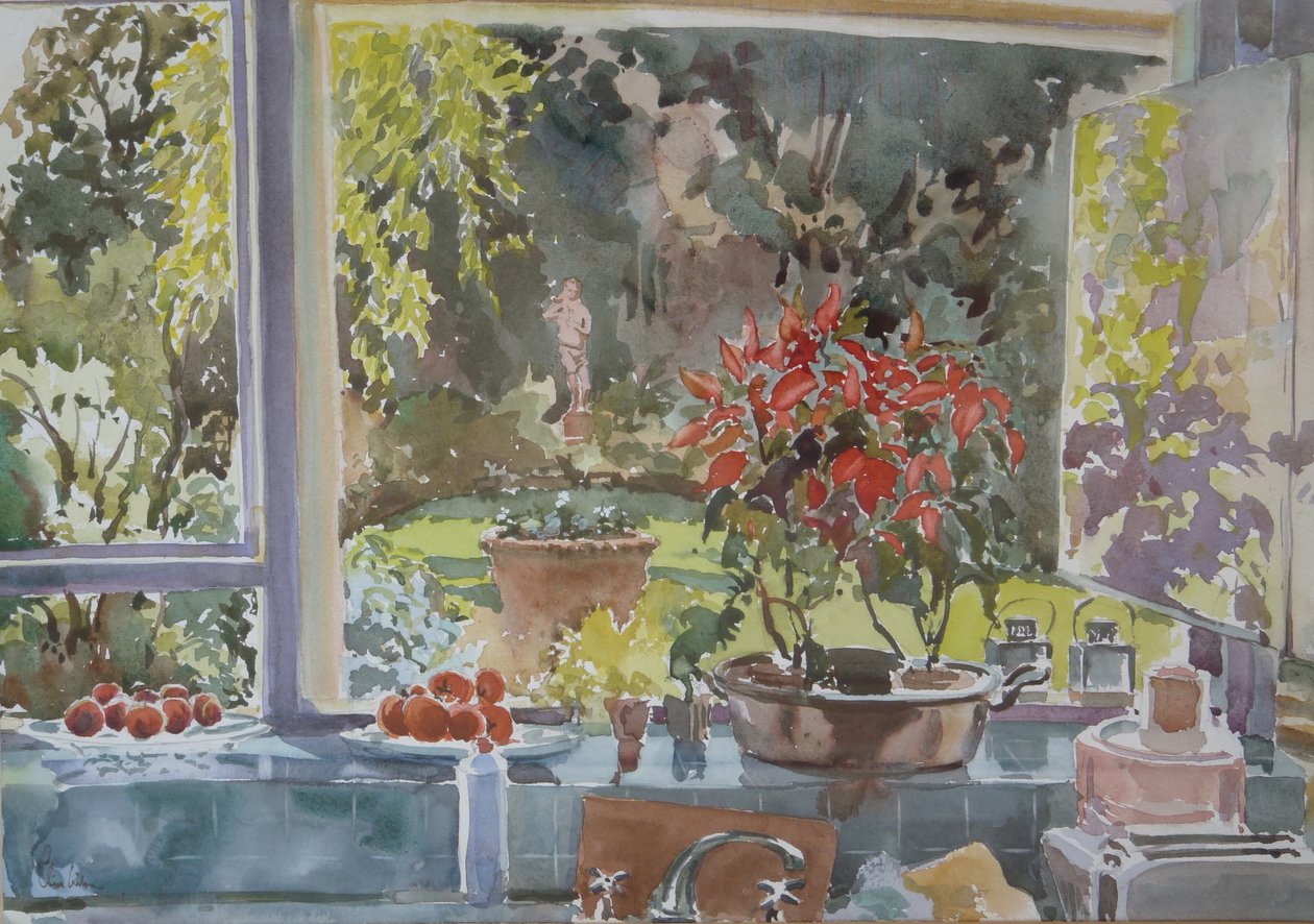 Dalla finestra della cucina, 2002 (acquerello) da Clive Wilson