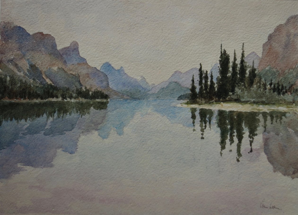 Lago Maligne, verso sera IMG_2026, 2016 (acquerello) da Clive Wilson