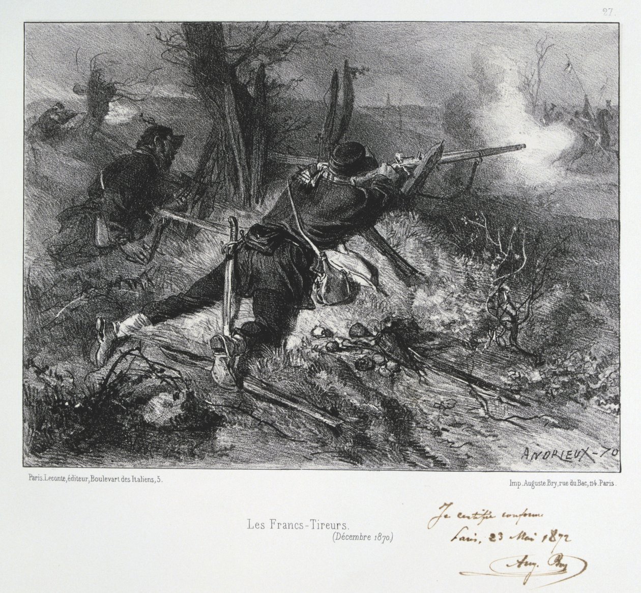Guerra Franco-Prussiana 1870-1871: Fucilieri francesi. Da una serie di litografie di Clement August Andrieux sui Gardes Nationales. da Clément Auguste Andrieux