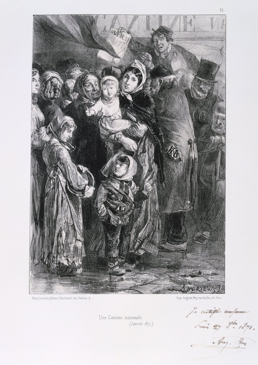 Guerra franco-prussiana 1870-1871. Assedio di Parigi 19 settembre 1870-28 gennaio 1871. Una cucina popolare a Parigi, gennaio 1871. Da una serie di litografie di Clement August Andrieux sulle Guardie Nazionali. Carenza di cibo Fame da Clément Auguste Andrieux