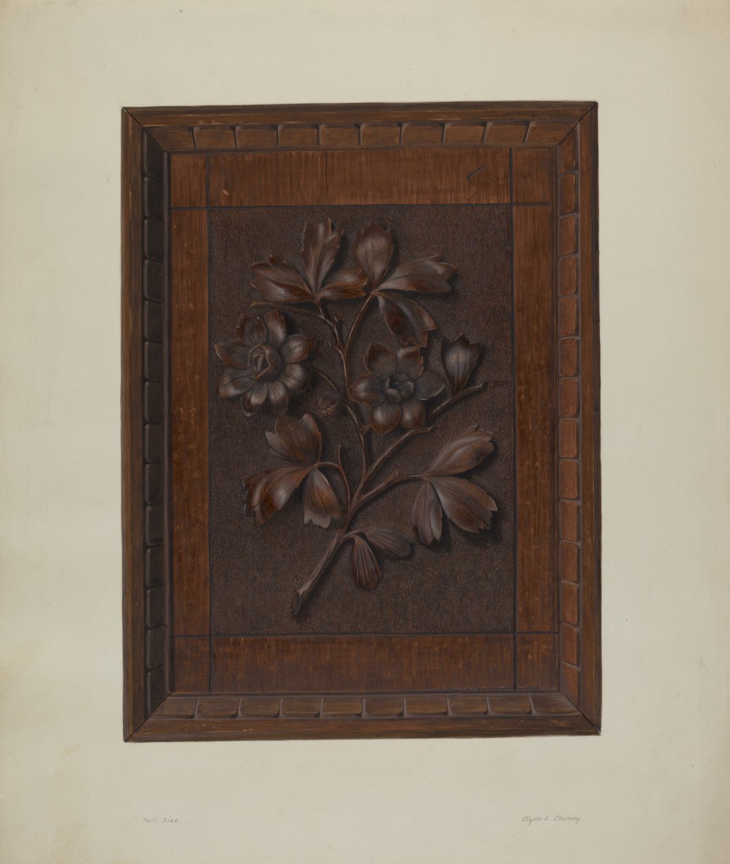 Pannello di legno intagliato da Clyde L. Cheney