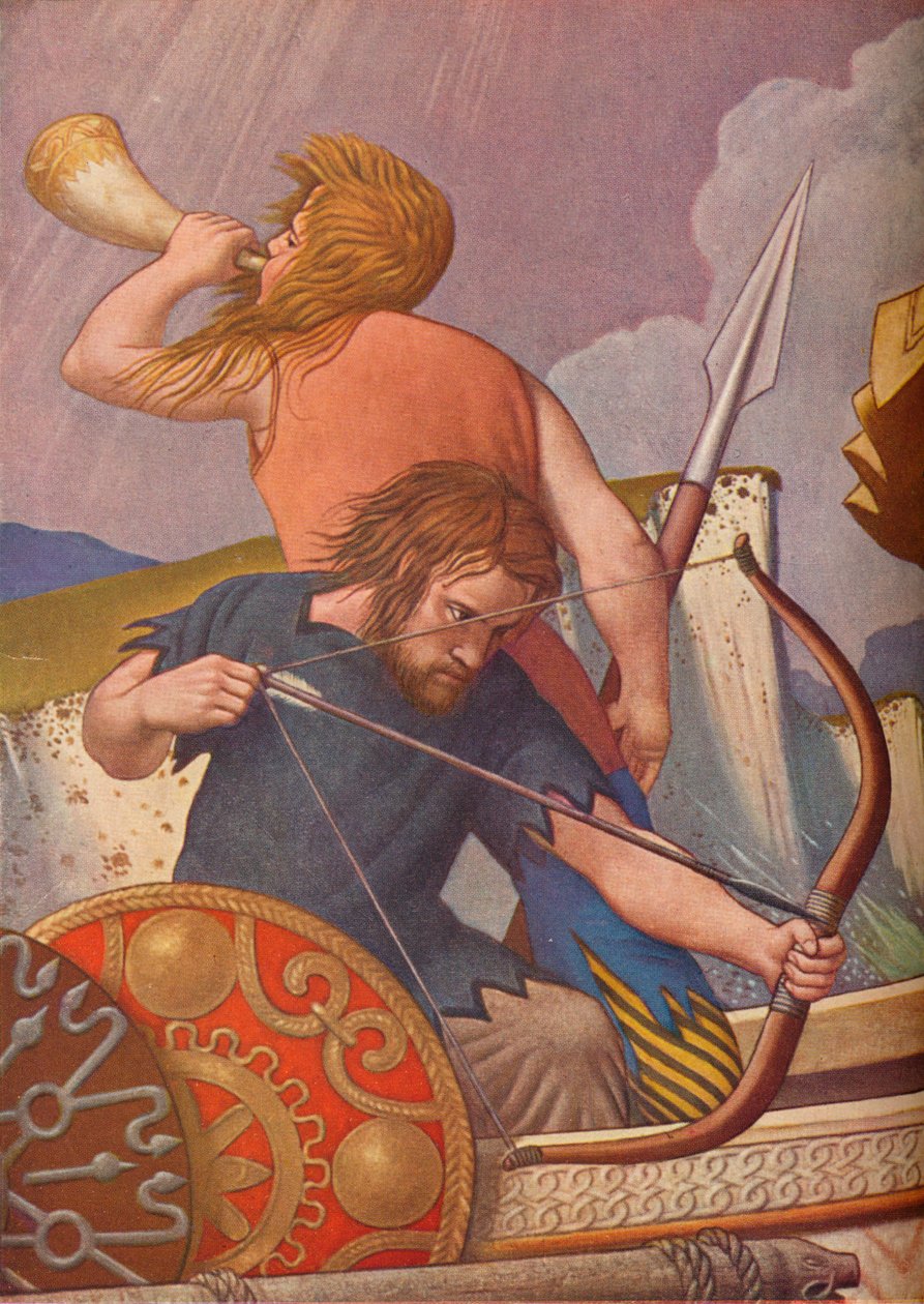 Le navi lunghe di re Alfredo sconfiggono i danesi 877, 1925-1927 da Colin Unwin Gill