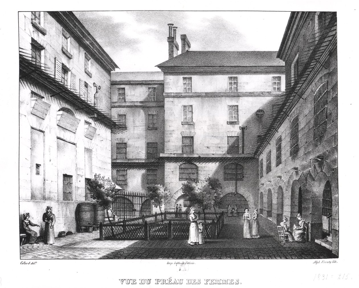 Veduta del Cortile delle Donne alla Prigione della Conciergerie, inciso da Alphonse Urruty (1800-70) c.1831 da Collard