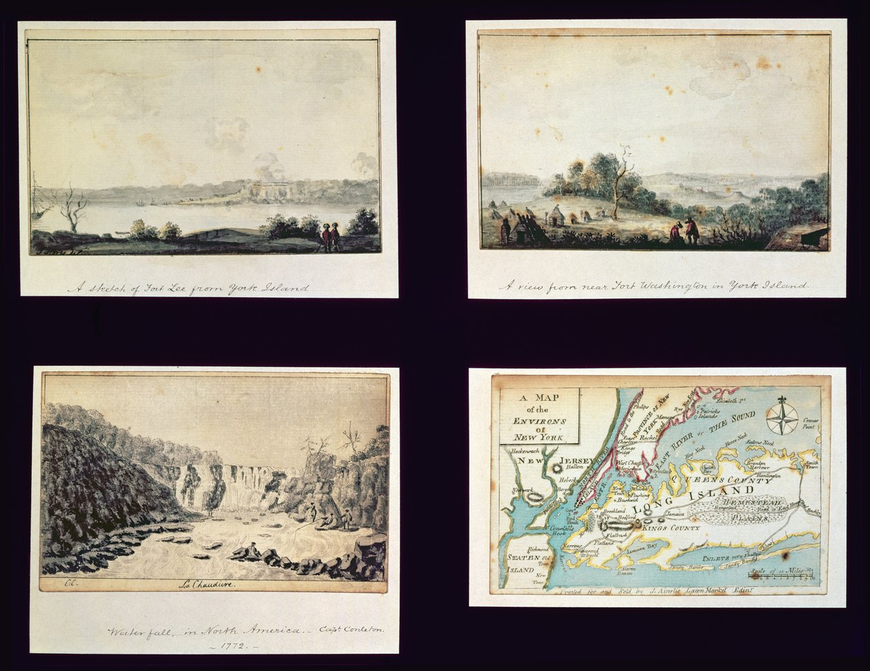 Scene nordamericane e una mappa di New York, c.1772 da Conleton