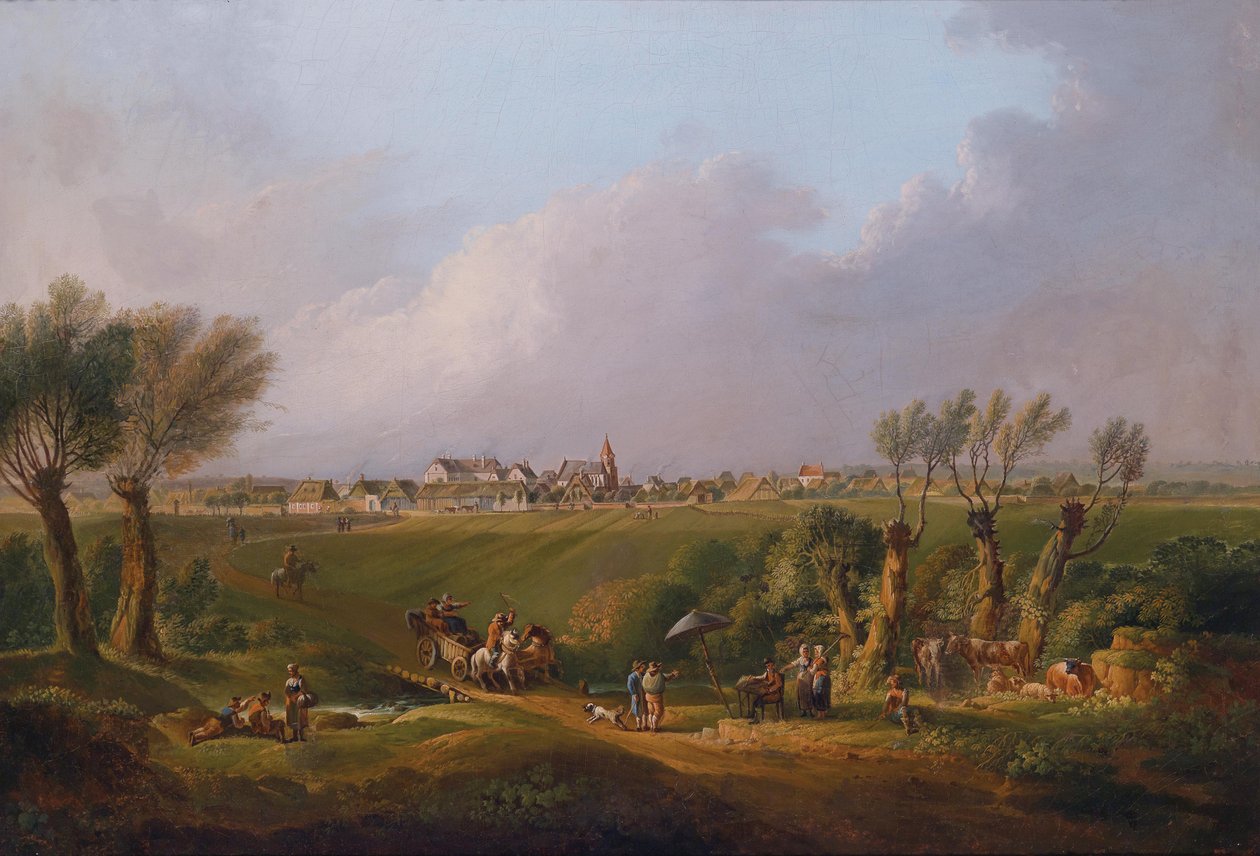 Motivo dal Marchfeld con il villaggio di Ebenthal sullo sfondo, in primo piano il pittore al cavalletto da Conrad Bühlmayer