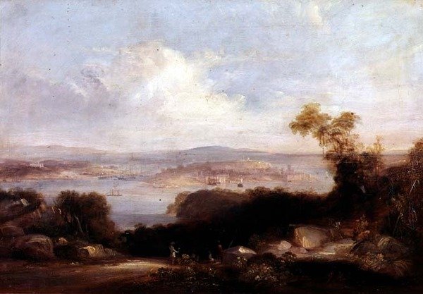 Vista estesa del porto di Sydney da Conrad Martens