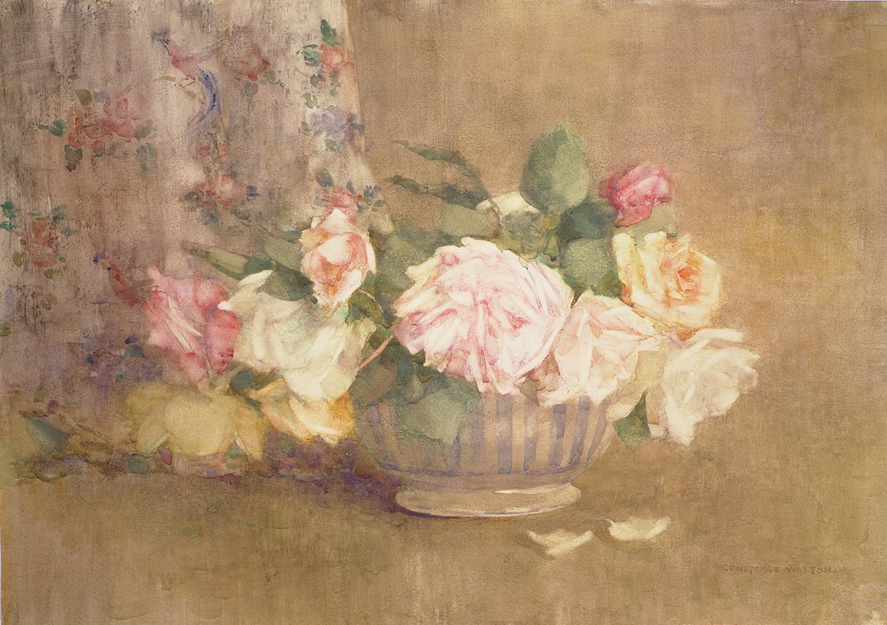 Una Ciotola di Rose Rosa, Gialle e Bianche da Constance Walton