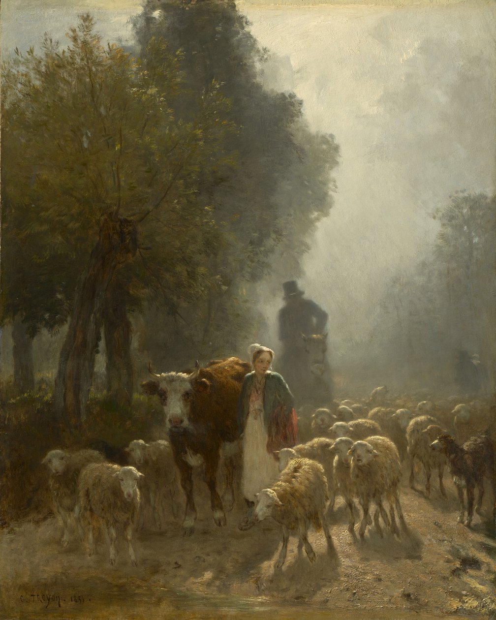 Andando al Mercato in una Mattina Nebbiosa da Constant Emile Troyon