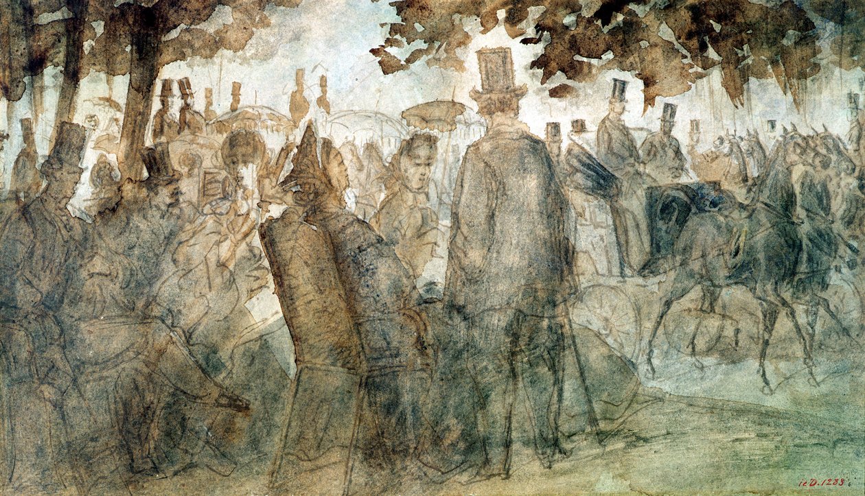 Carrozze e passeggiatori sull