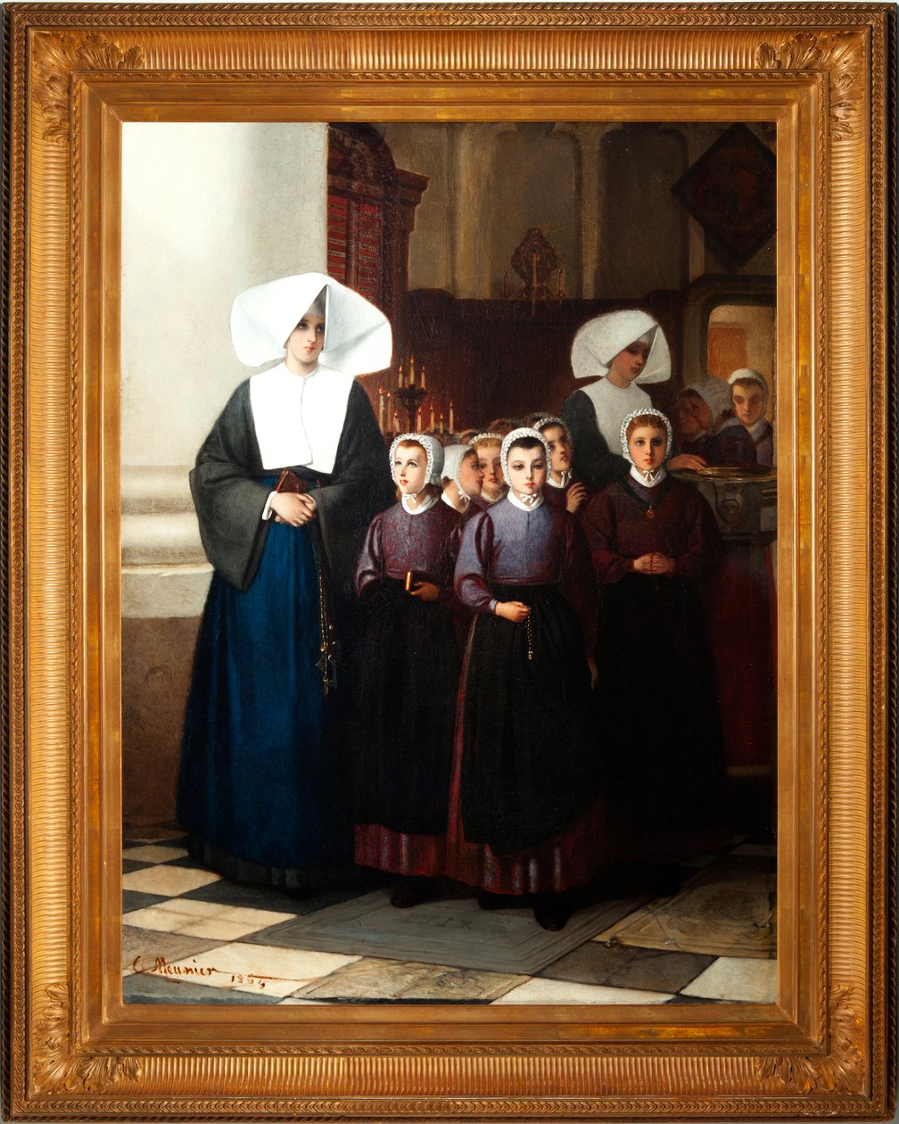 Dipinto. Firmato e datato: Constant Meunier 1864. Gli orfani. Olio su tela. (dettaglio) da Constantin Emile Meunier
