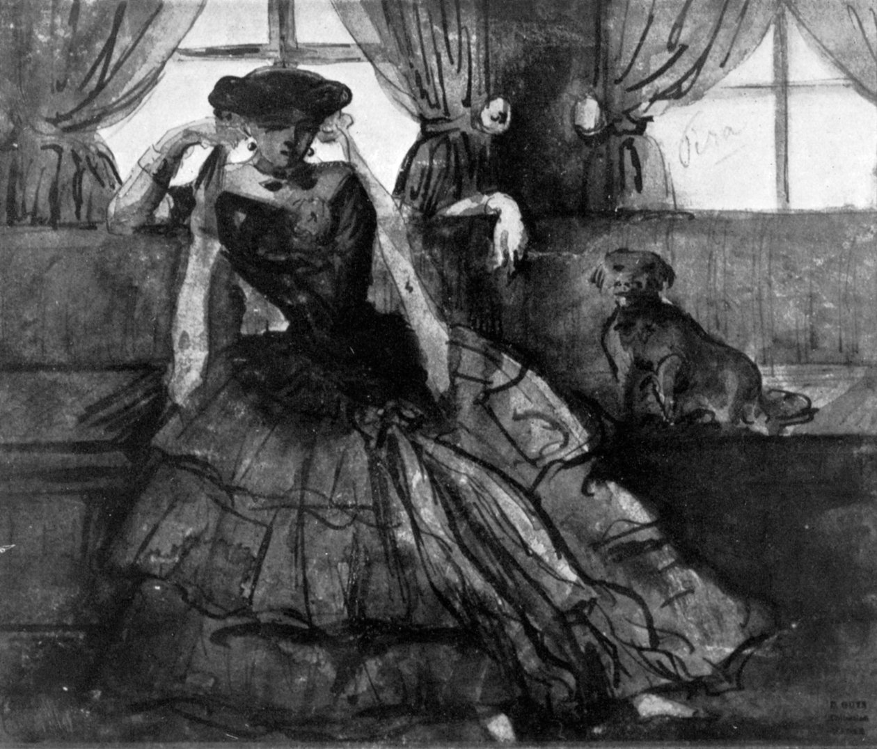 Una signora con il suo cane, XIX secolo da Constantin Guys