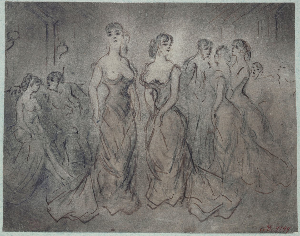 Scena interna di una casa di tolleranza, donne e uomini, 1875 circa da Constantin Guys