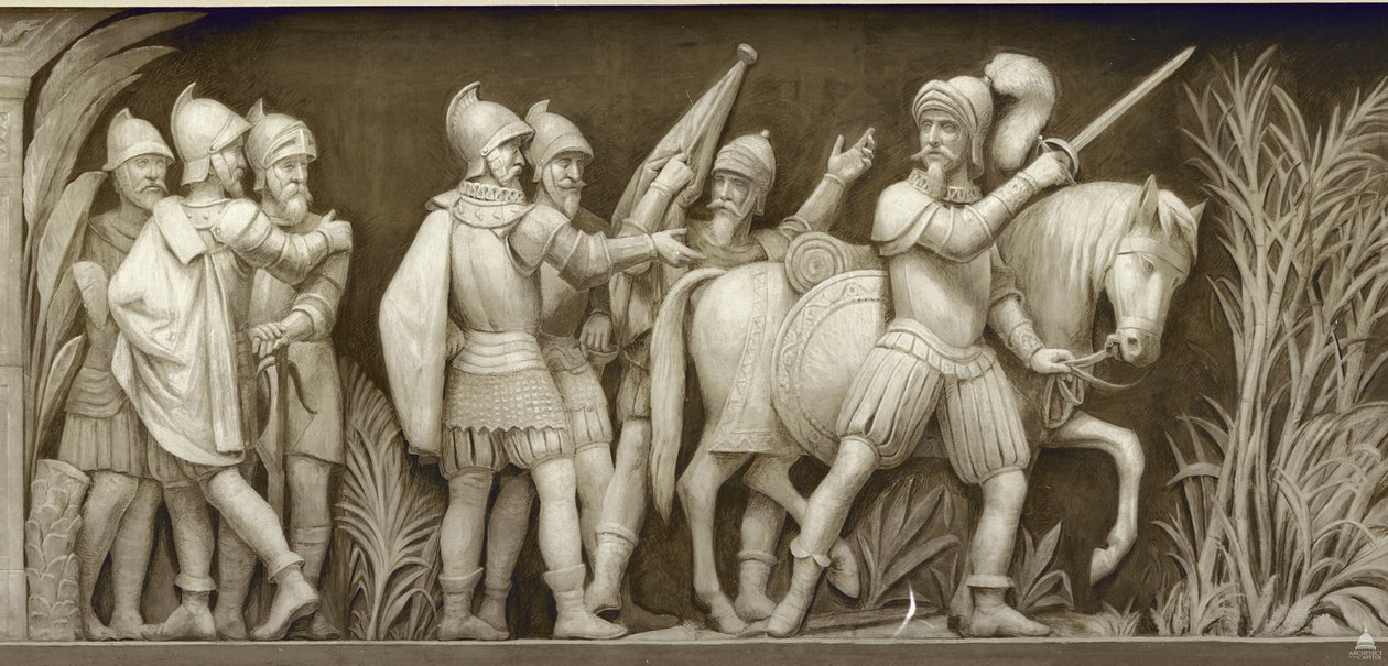 Pizarro in viaggio verso il Perù Il fregio nella Rotonda del Campidoglio degli Stati Uniti, 1860-1873 da Constantino Brumidi