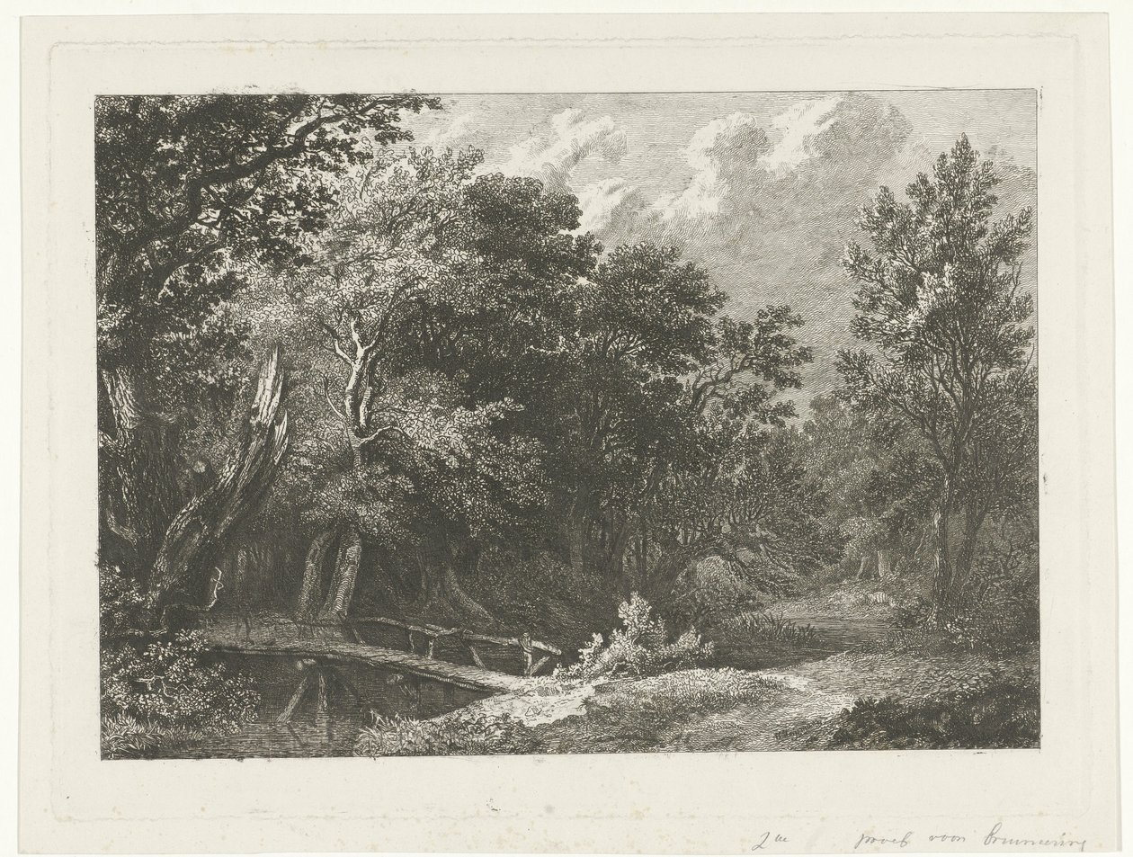 Paesaggio boschivo con ponte di legno da Constantinus Cornelis Huysmans