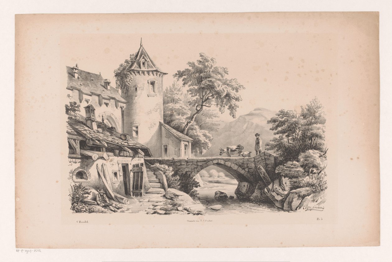 Case e ponte in paesaggio montano da Constantinus Cornelis Huysmans