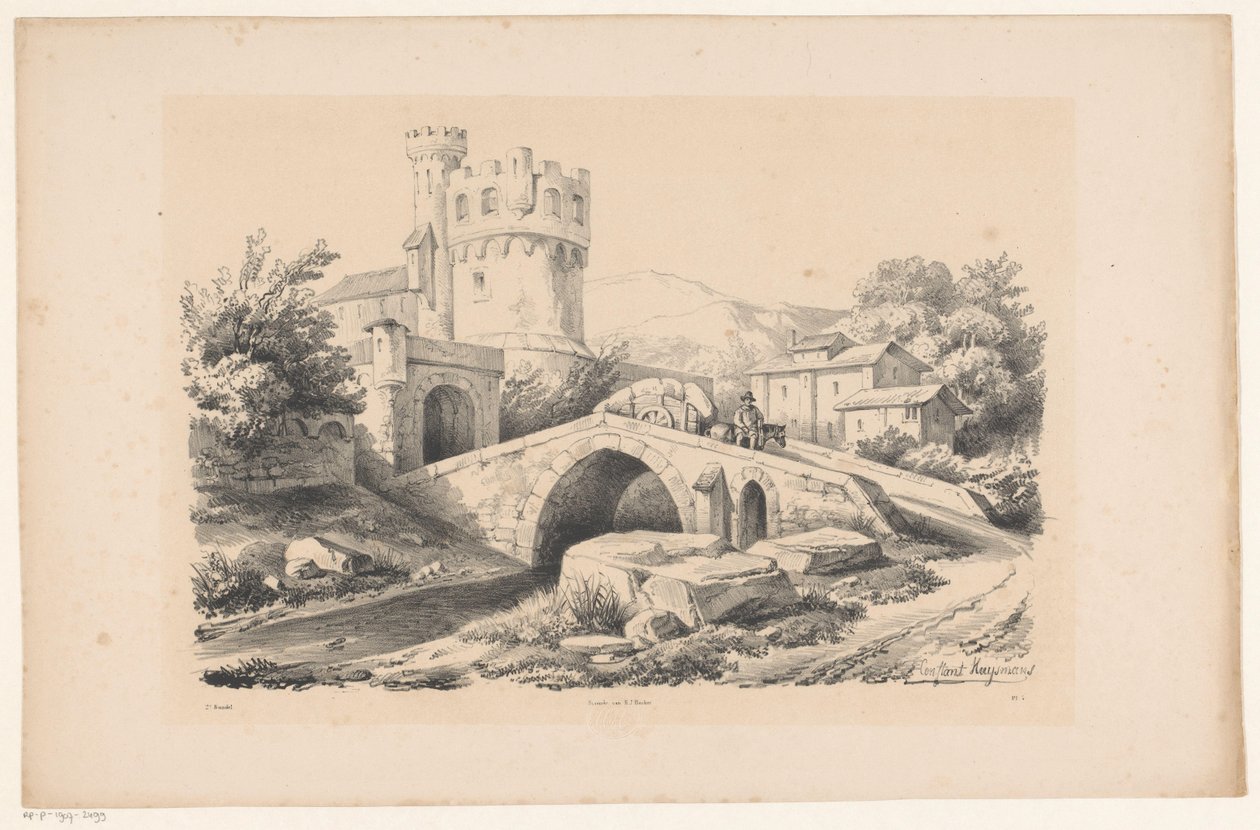 Paesaggio con fortezza e ponte Het Landschap (titolo della serie) da Constantinus Cornelis Huysmans