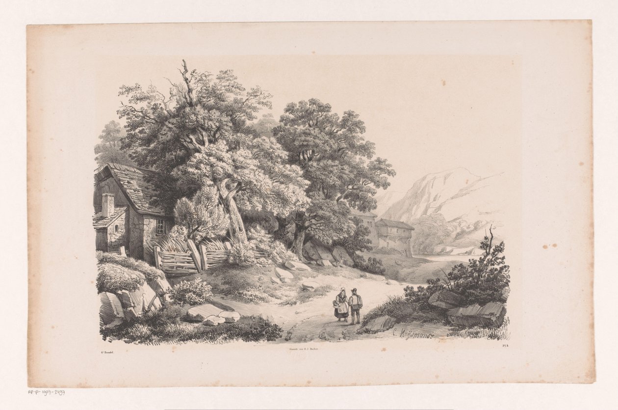 Paesaggio con due figure su una strada di campagna da Constantinus Cornelis Huysmans
