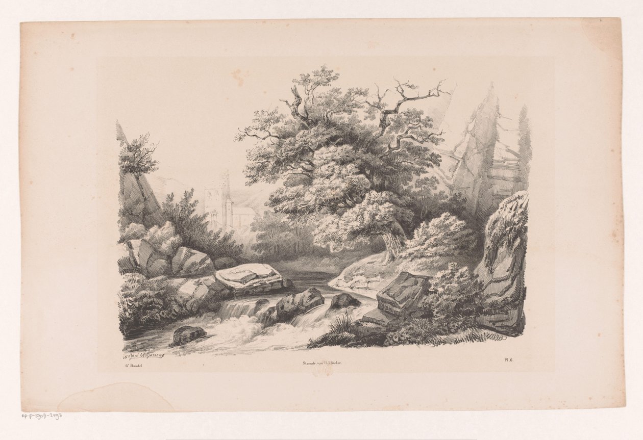 Paesaggio roccioso con ruscello da Constantinus Cornelis Huysmans