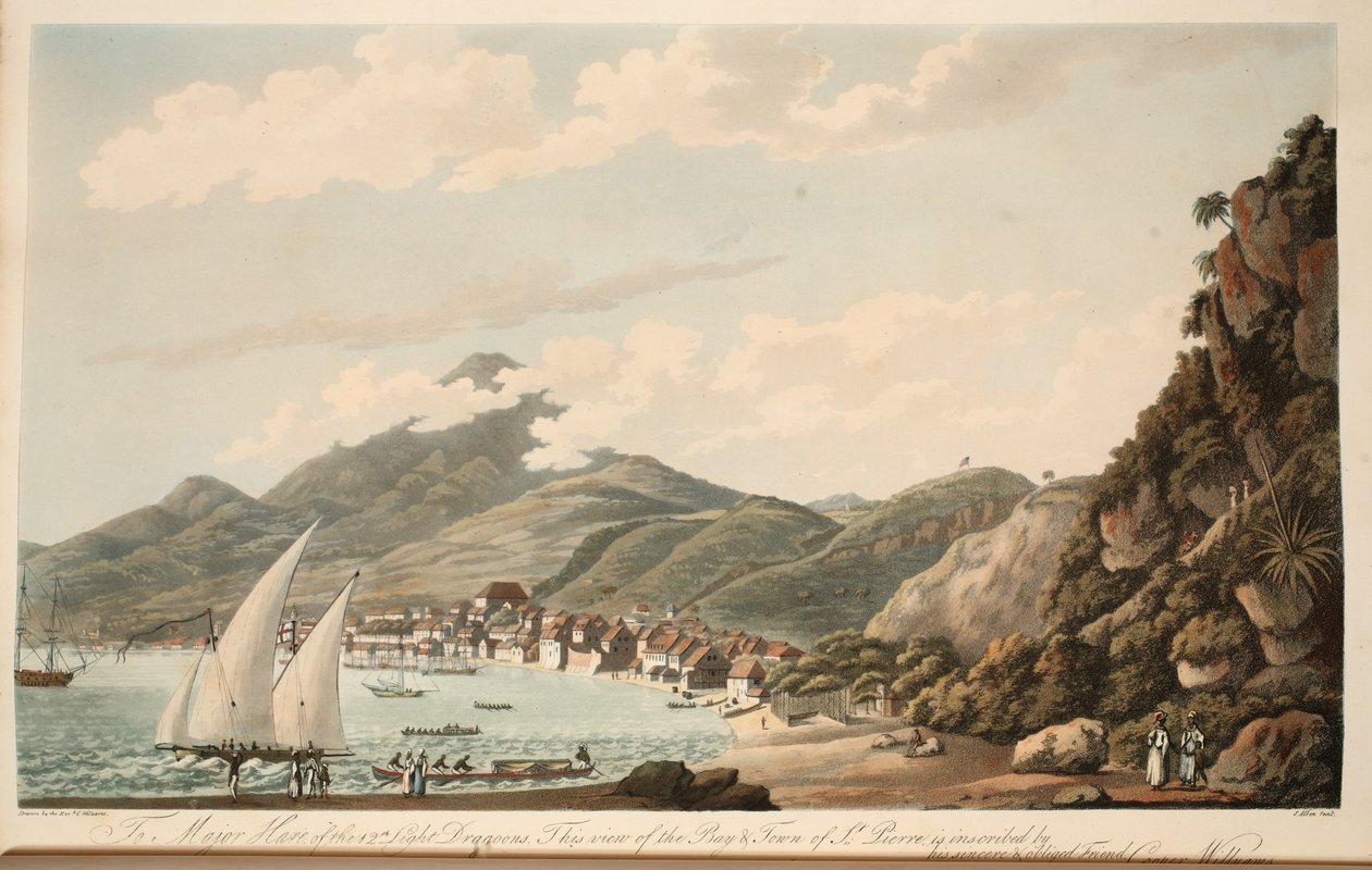 Veduta della baia e della città di St. Pierre, Martinica, illustrazione da 