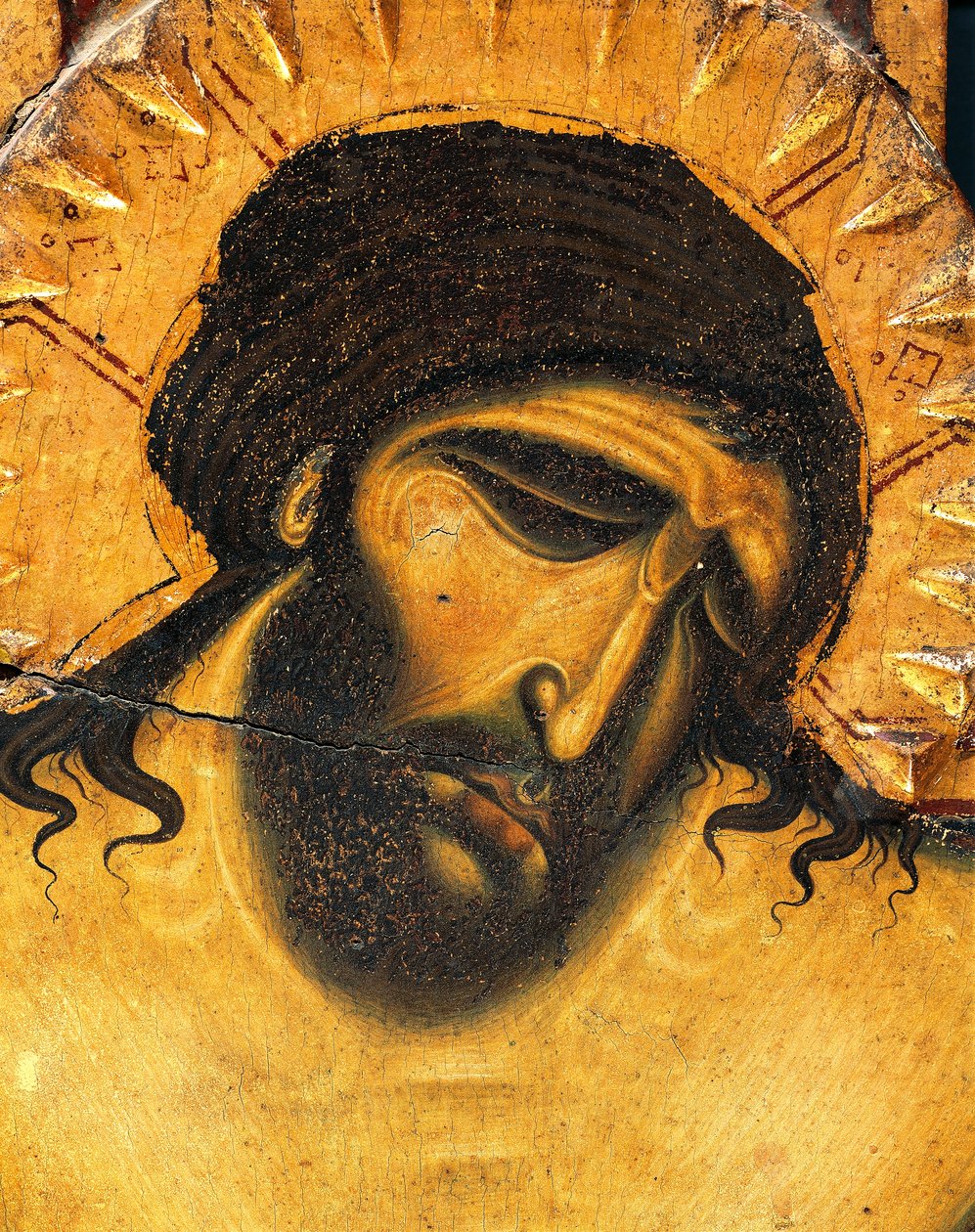 Volto di Gesù sofferente, (dettaglio) del Crocifisso di Coppo di Marcovaldo (ca 1220-dopo 1276) da Coppo di Marcovaldo