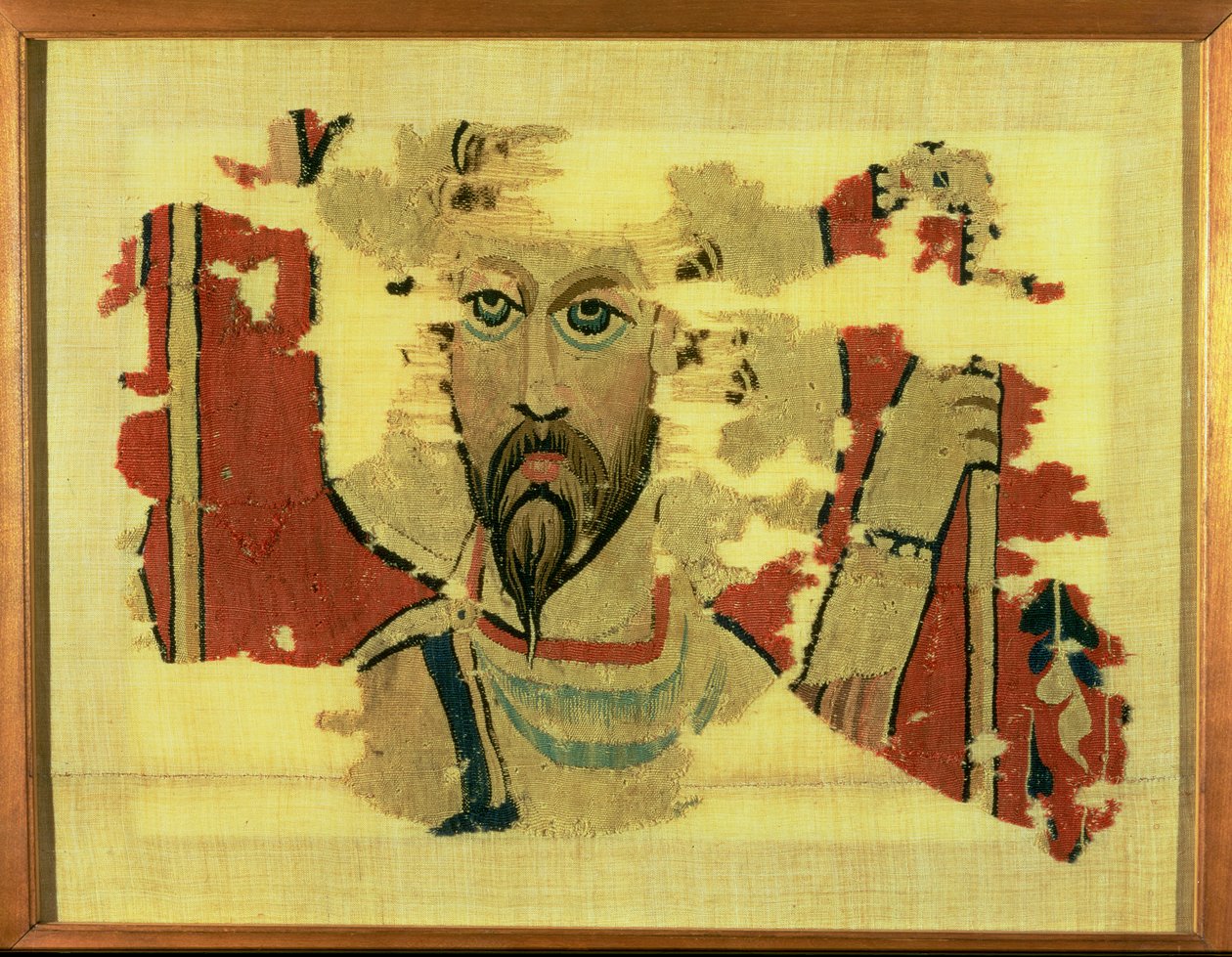 Arazzo Raffigurante la Testa di San Teodoro, da Akhmim, Egitto, c.500-600 da Coptic Coptic