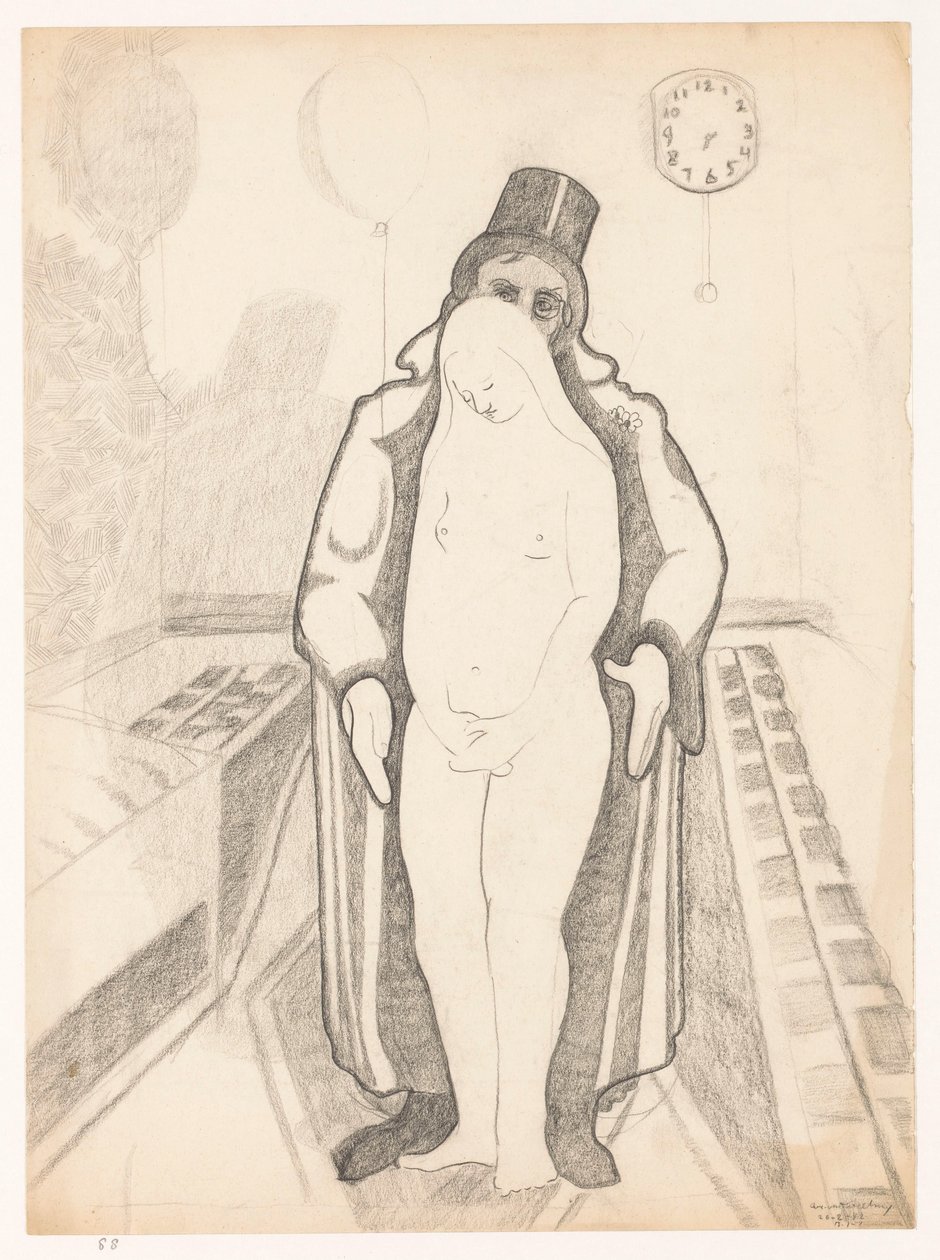 Uomo in nero, donna nuda e orologio, B-1-1, 26 febbraio da Cor van Teeseling