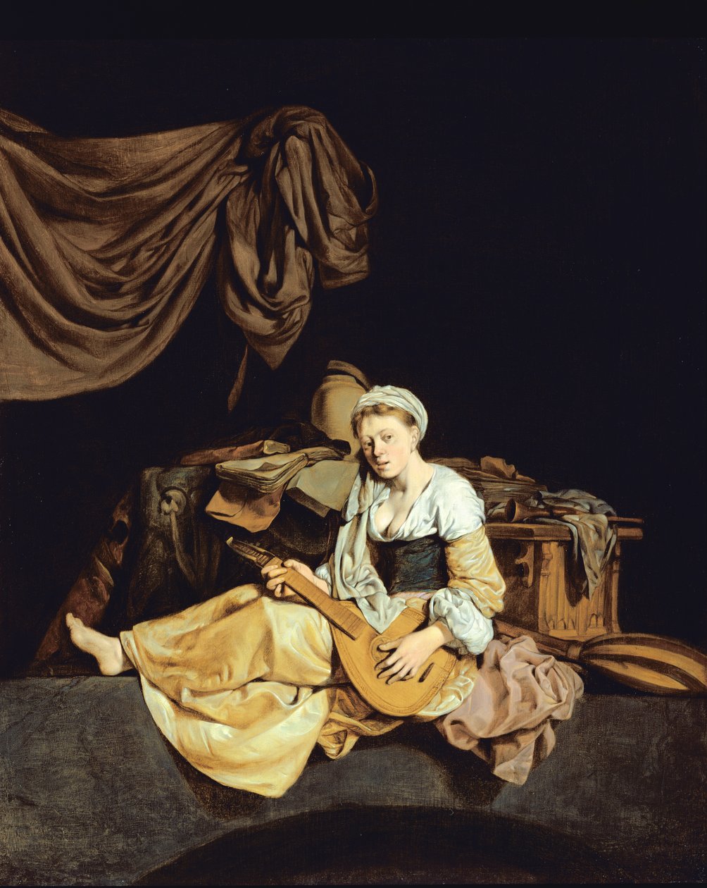 Giovane donna che suona un mandolino da Cornelis Pietersz Bega