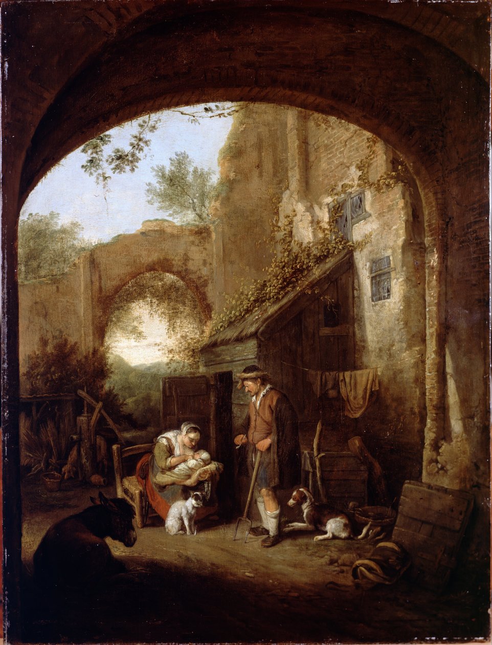 Figure nel cortile di un vecchio edificio da Cornelis Dusart