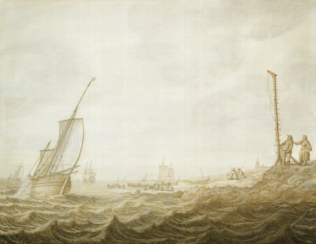 Una Grisaille di una Scena Costiera con Figure da Cornelis Pietersz. de Mooy