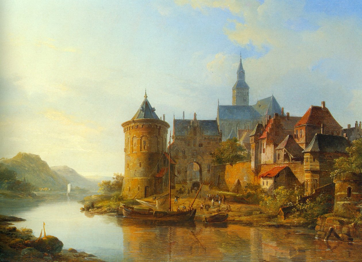 Veduta di una città lungo il Reno da Cornelis Springer