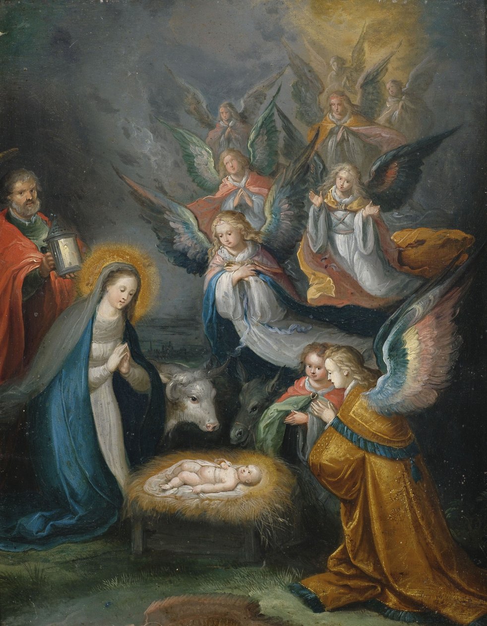 La Sacra Famiglia con angeli in adorazione del bambino da Cornelis de Baellieur
