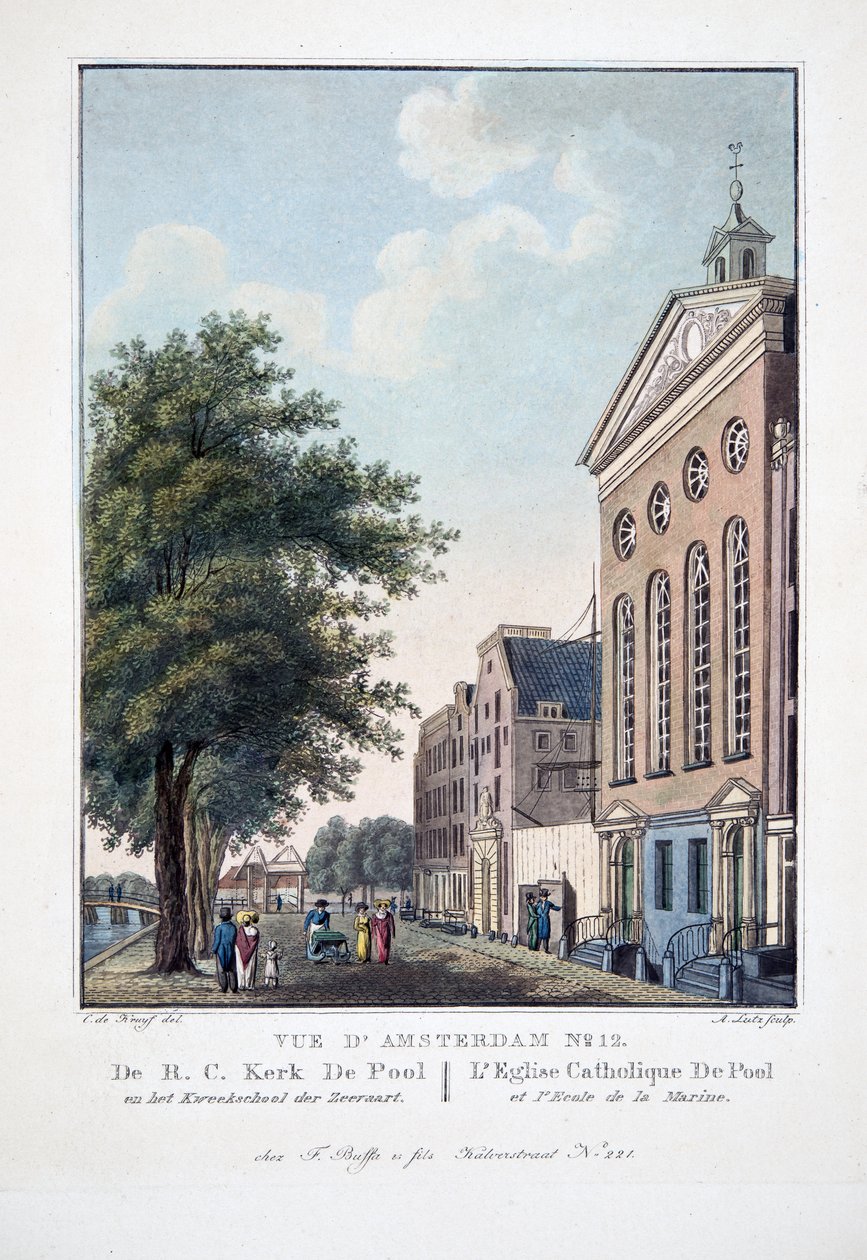 Veduta di Amsterdam No.12. La chiesa cattolica De Pool e la scuola navale, 1825 da Cornelis de Kruyff
