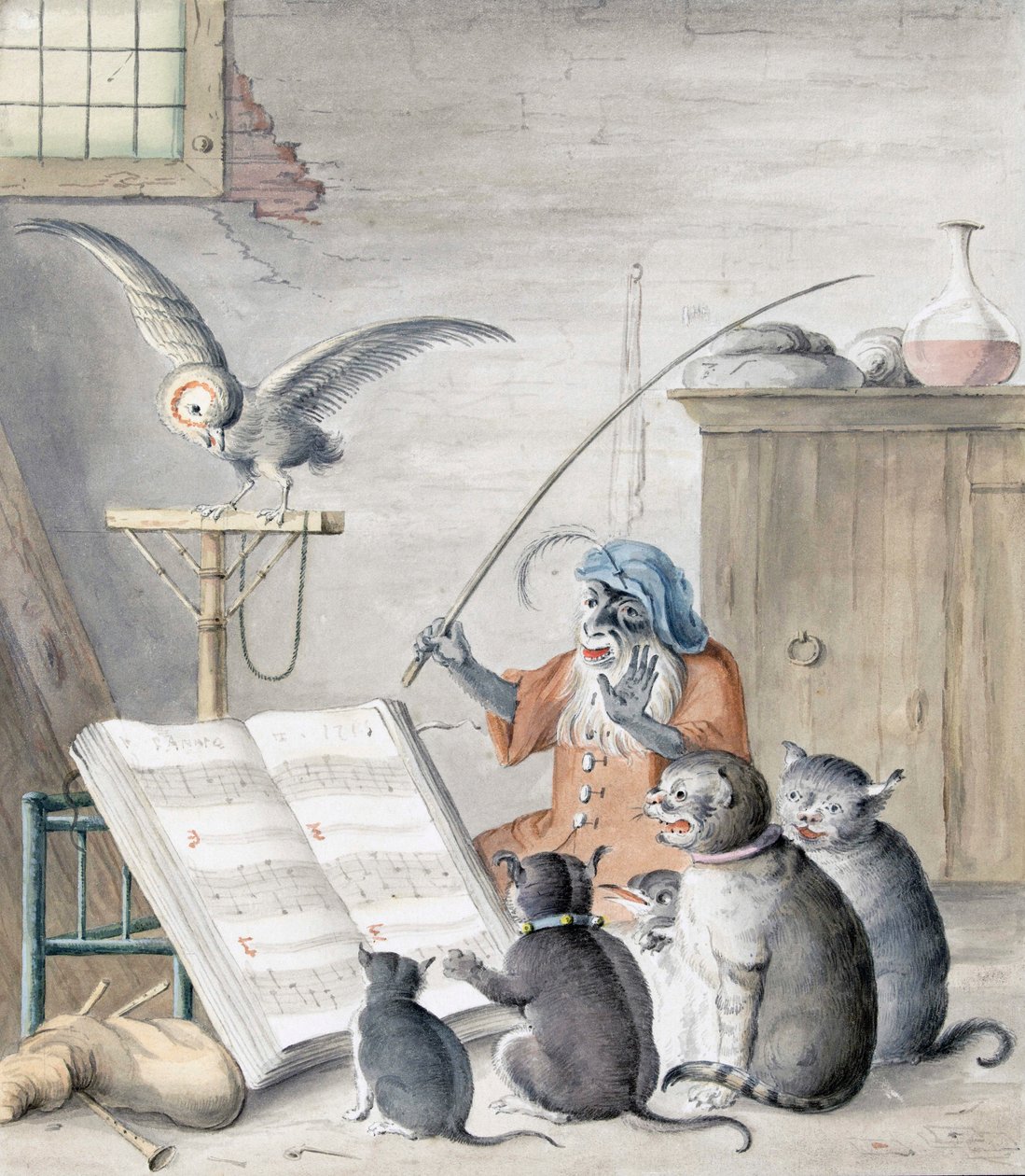 Concerto di gatti (incisione) da Cornelis (after) Saftleven