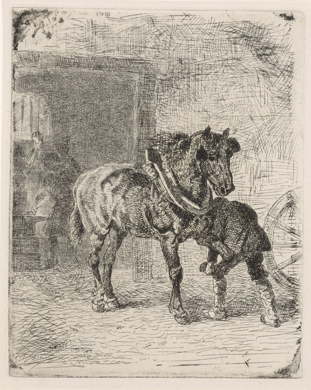 Cavallo ferrato in una fucina da Cornelis Albertus Johannes Schermer