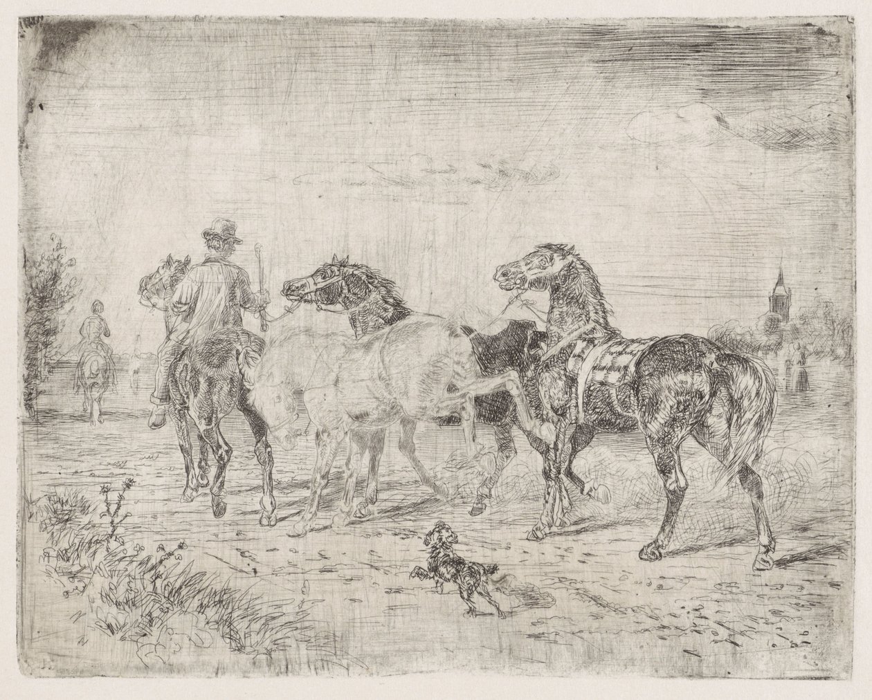 Cavalieri con cavalli da Cornelis Albertus Johannes Schermer