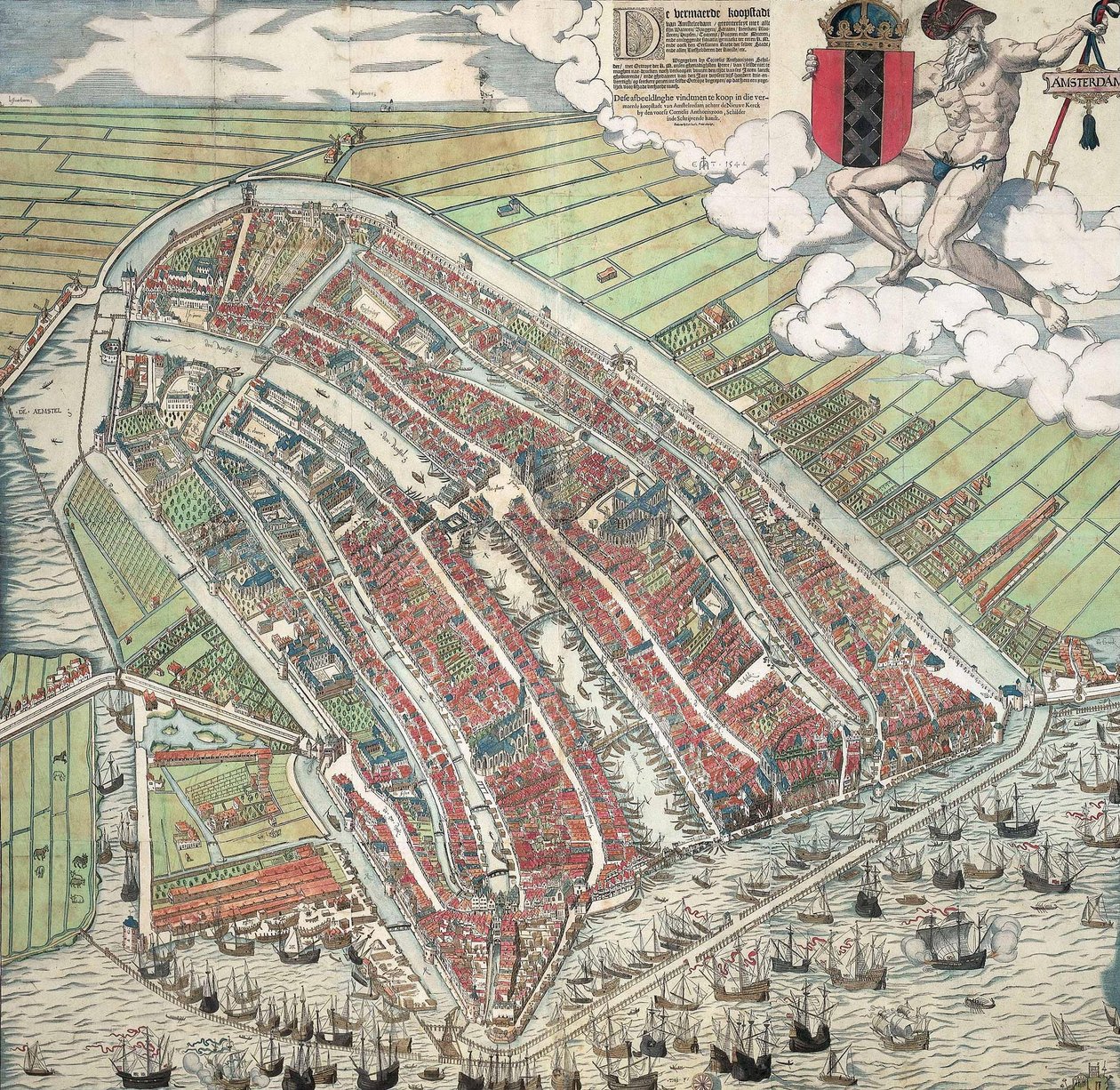 Tedesco: Die berühmte Handelsstadt Amsterdam
Olandese: De vermaerde koopstadt van Amstelredam da Cornelis Anthonisz.