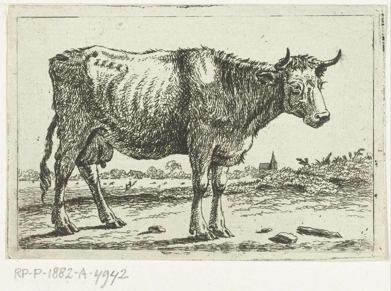 Paesaggio con mucca da Cornelis  Bisschop