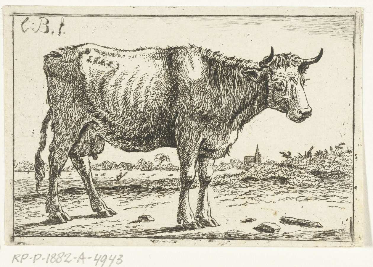 Paesaggio con mucca da Cornelis  Bisschop