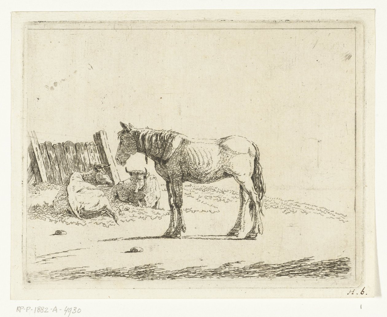 Paesaggio con cavallo e due mucche vicino a un cancello da Cornelis  Bisschop