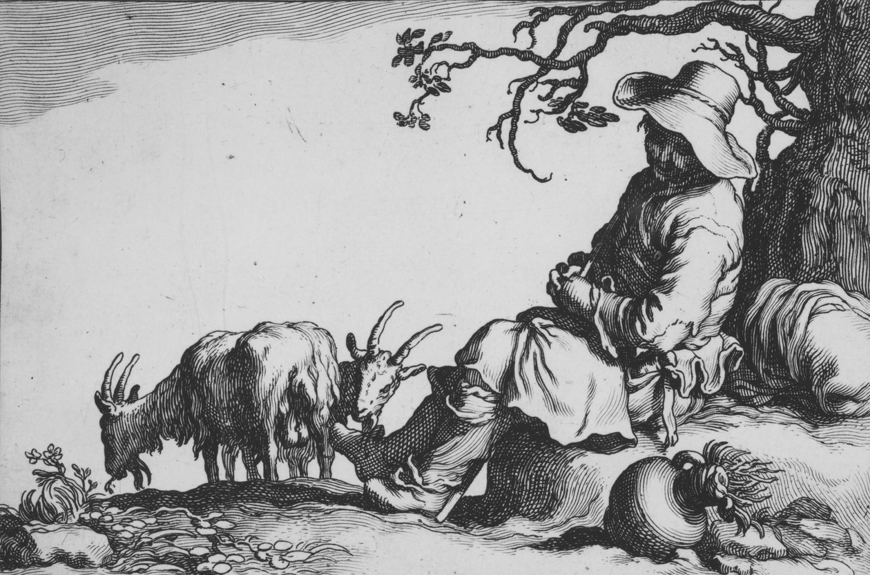 Pastorale con capraio e capre, dalla serie Sedici soggetti contadini da Cornelis Bloemaert