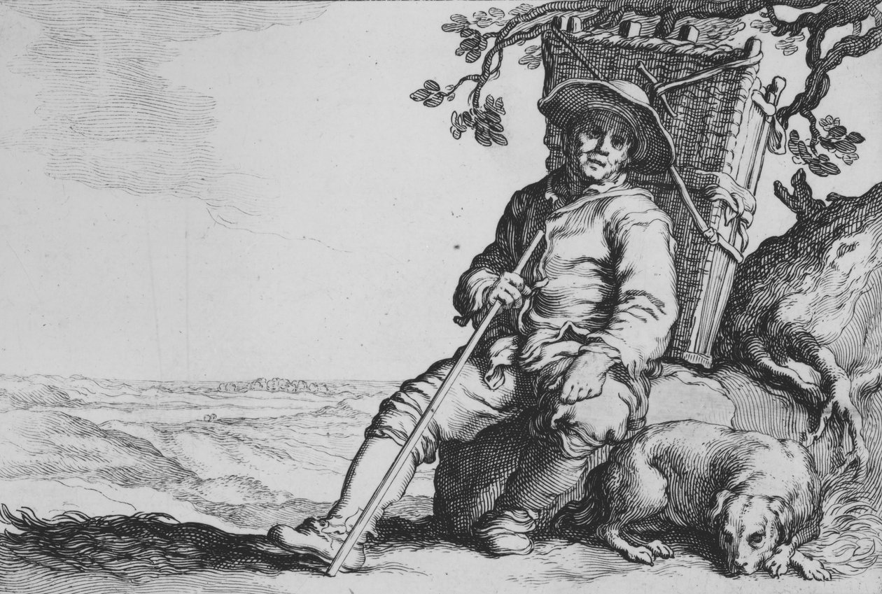 Viaggiatore con cane, dalla serie Sedici soggetti contadini da Cornelis Bloemaert