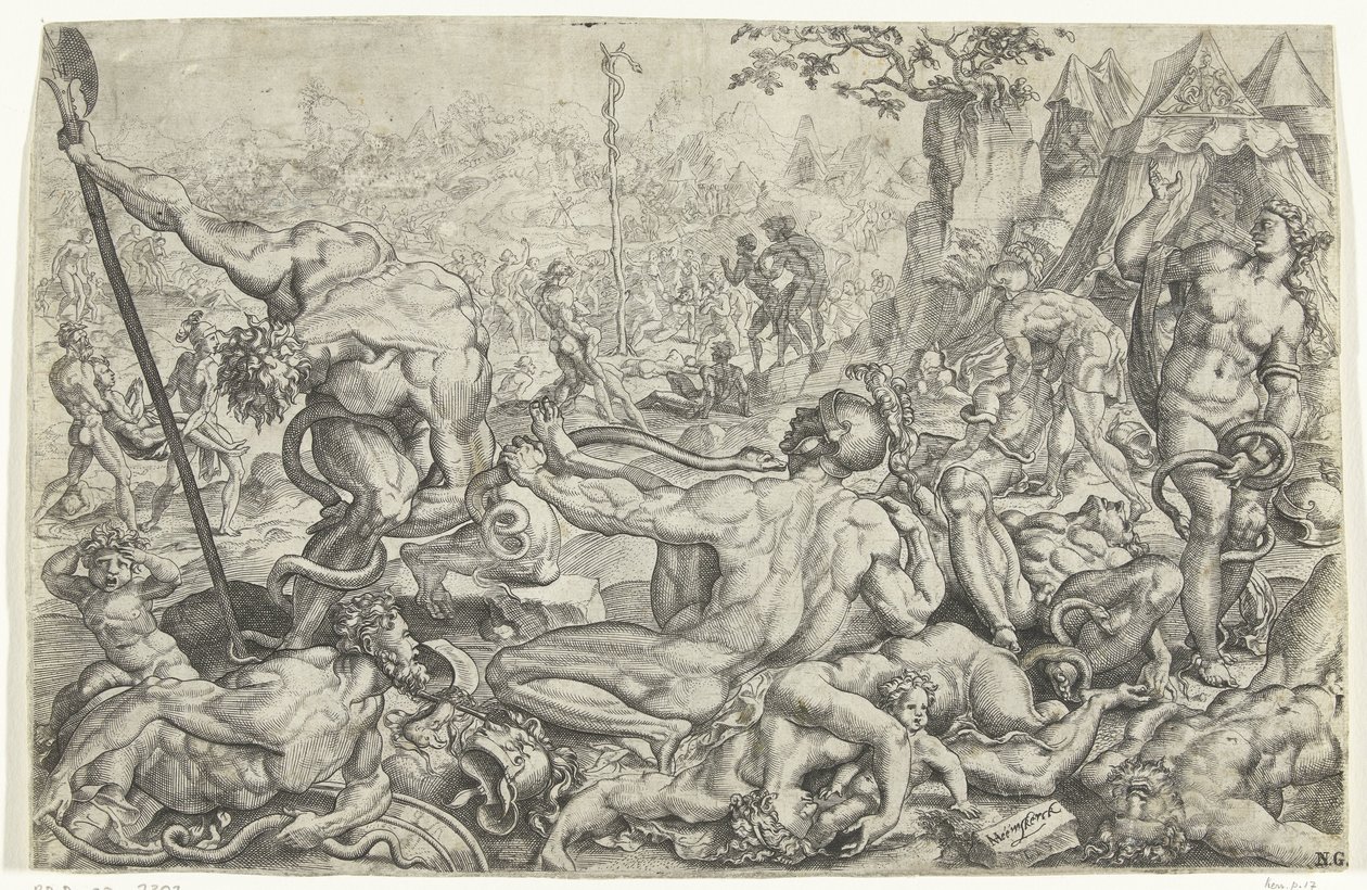 Piaga dei serpenti velenosi e il serpente di bronzo da Cornelis Bos