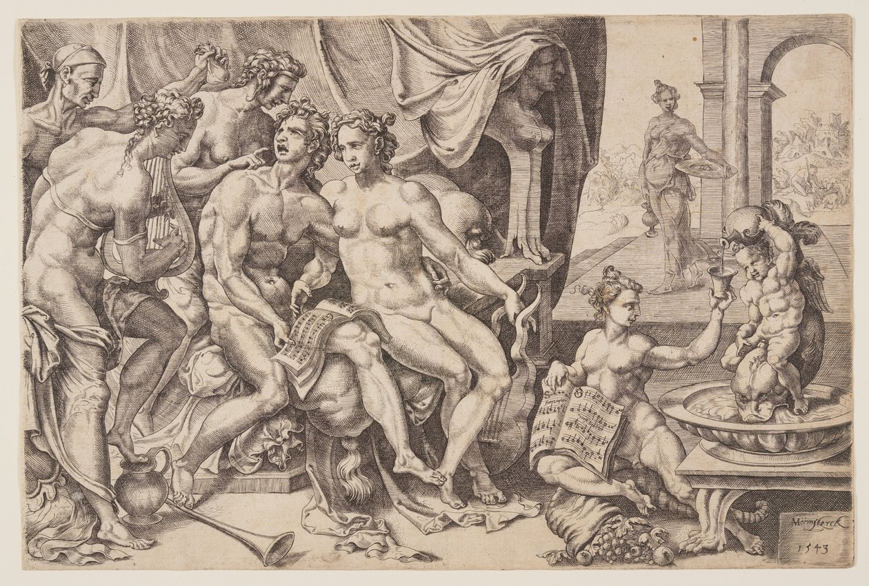 Il Figliol Prodigo che sperpera la sua eredità con le prostitute da Cornelis Bos