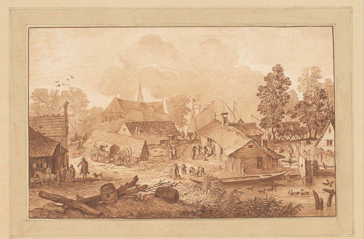 Veduta del villaggio con stagno da Cornelis Brouwer