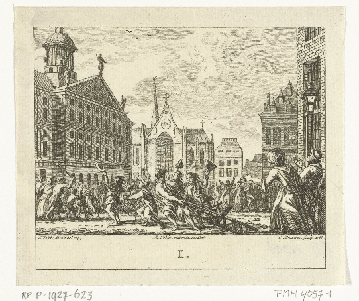 Rivolta al funerale di Daniël Raap sulla Dam ad Amsterdam nel 1754 da Cornelis Brouwer