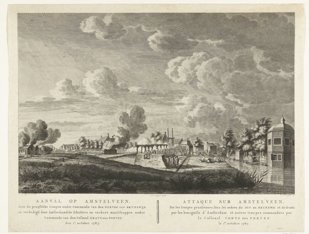 Truppe prussiane attaccano Amstelveen difesa dagli arcieri di Amsterdam il 1 ottobre 1787 da Cornelis Brouwer