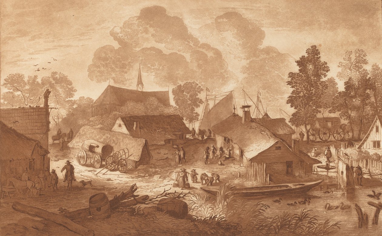 Villaggio con stagno, c. 1782 da Cornelis Brouwer