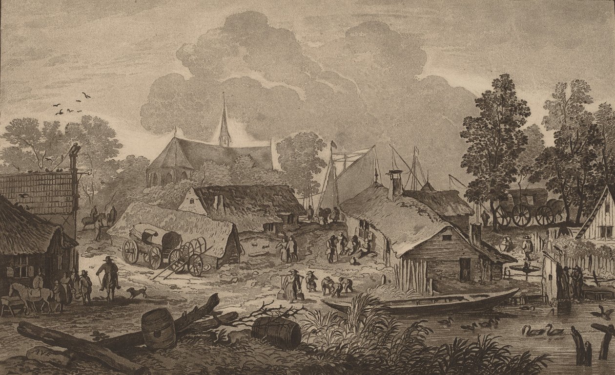 Villaggio con Stagno, c. 1782 da Cornelis Brouwer